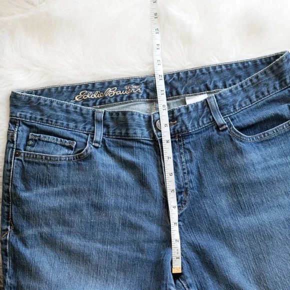 Eddie Bauer Womens Jeans Sz 14S Medium Blue Denim Wide Straight Leg Cropped - Picture 6 of 8